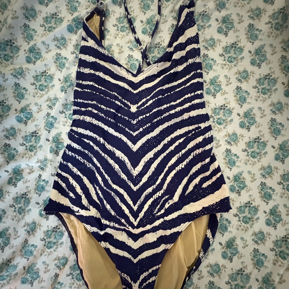 Coach Zebra Print One-Piece Tie Back Swimsuit